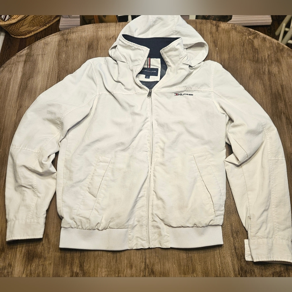 Tommy Hilfiger White Hooded Jacket with Logo